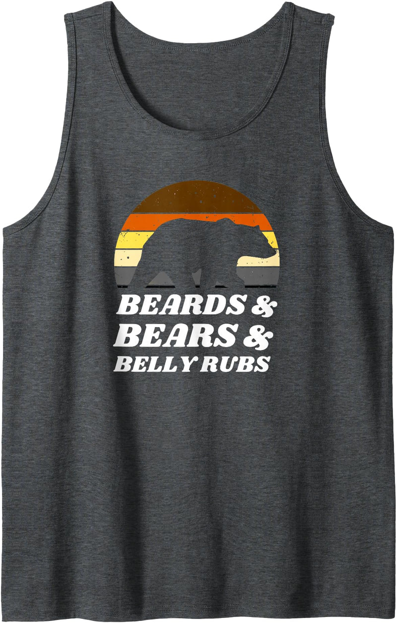 Bear Shirts for Men - Gay Pride 2024 Beards & Bears & Belly Rubs Leather Daddy Bear LGBTQ Print Tank Top - Dark Heather Grey