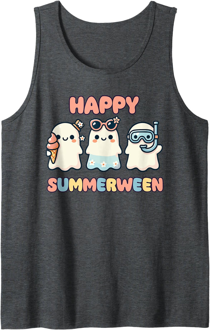 Summerween Halloween Summer Costume Happy Summerween Summer Halloween Ghost Tank Top - Dark Heather Grey