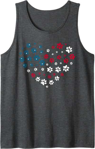 Paw Print Heart American Flag Patriotic American Flag Patriotic Dog and Cat Paw Print 4th Of July Tank Top