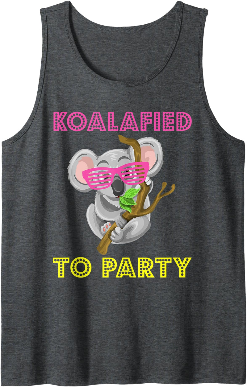 Koala Puns Apparel Koalafied to Party Tee Koala Bear Funny Cute Animal Pun Tank Top - Dark Heather Grey