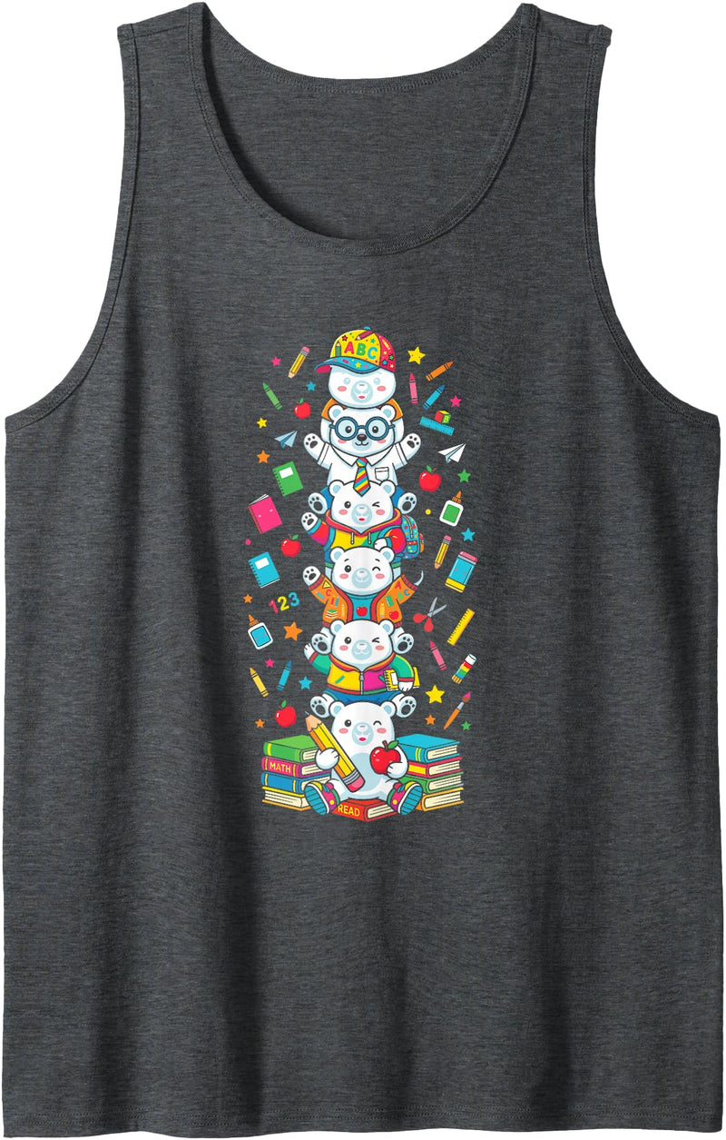 Polar Bear First Day of School Costume Boy Girl Polar Bear Back to School Teacher Student Women Men Kid Tank Top - Dark Heather Grey