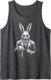 Creepy Goth Rabbit, Horror Bunny, Weirdcore Rabbit Tank Top in Dark Heather Grey