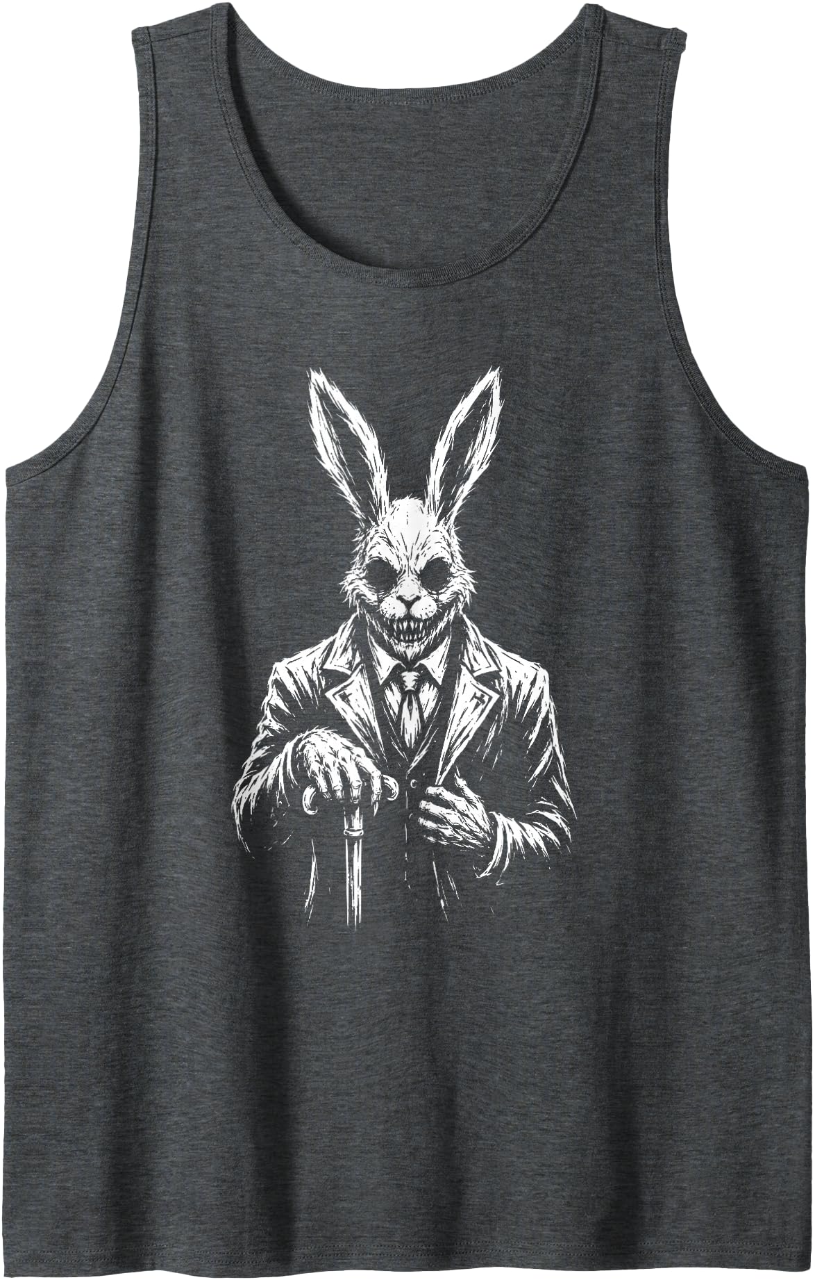 Creepy Goth Rabbit, Horror Bunny, Weirdcore Rabbit Tank Top in Dark Heather Grey