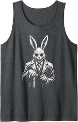 Creepy Goth Rabbit, Horror Bunny, Weirdcore Rabbit Tank Top in Dark Heather Grey