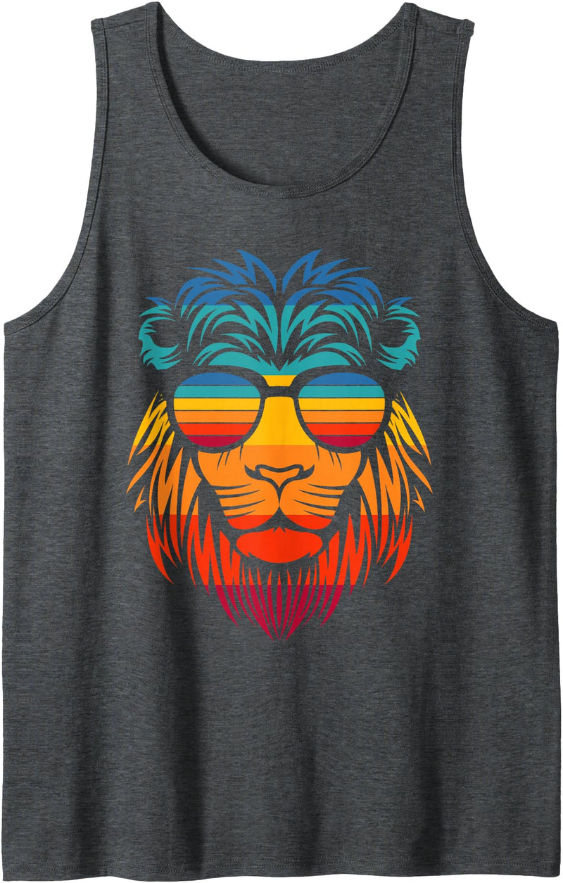 Bahaa's Tee Men's Women's Cool Lion Stylish T Shirt, Lion Graphic Design Tank Top - Dark Heather Grey