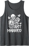 Just Married Halloween Newlywed Couple Just Married Halloween Skeleton Bride And Groom Wedding Tank Top - Dark Heather Grey