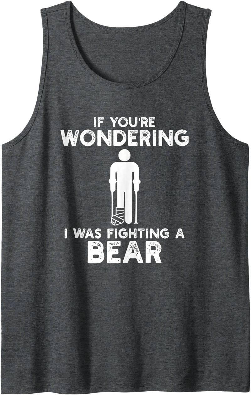 I Was Fighting A Bear Humor Designs Co. Funny Humour I Was Fighting A Bear Tank Top - Dark Heather Grey