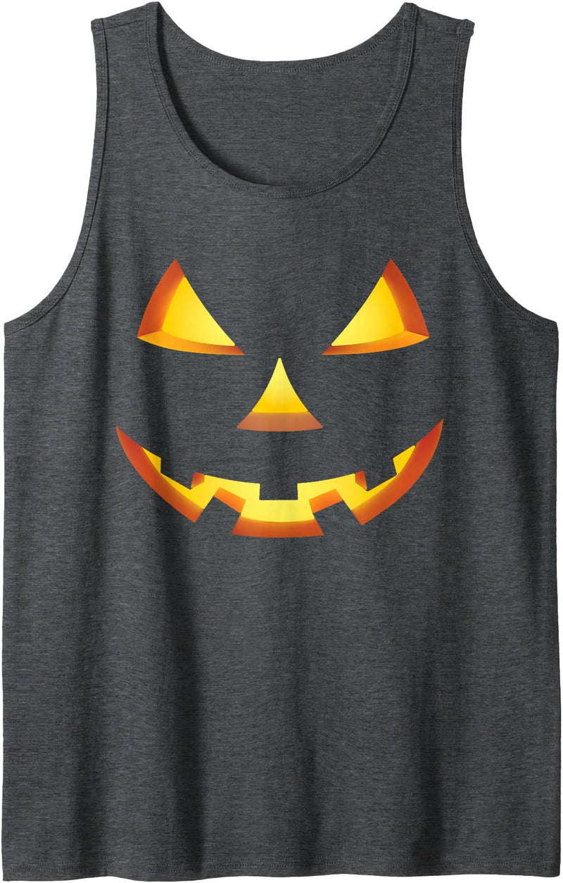 CRUDO Spooky Halloween Jack - O - Lantern Pumpkin Face Tank Top - Dark Heather Grey