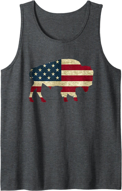 Cow Jmay Vintage Buffalo Bison Outline American Usa Flag Tank Top