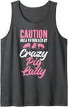 Pig Lover Gifts & Accessories Caution Area patrolled by crazy Pig Lady Pig Mom Tank Top - Dark Heather Grey