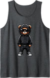 Urban Teddy Bear Graphic Hip Hop Rappers Aesthetic Teddy Bear Cool Bears Hip Hop Streetwear Graphic Colorful Tank Top - Dark Heather Grey