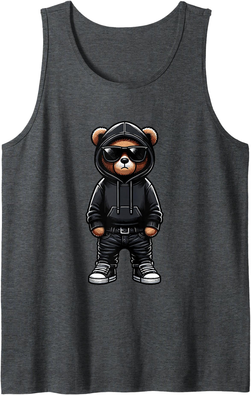 Urban Teddy Bear Graphic Hip Hop Rappers Aesthetic Teddy Bear Cool Bears Hip Hop Streetwear Graphic Colorful Tank Top - Dark Heather Grey