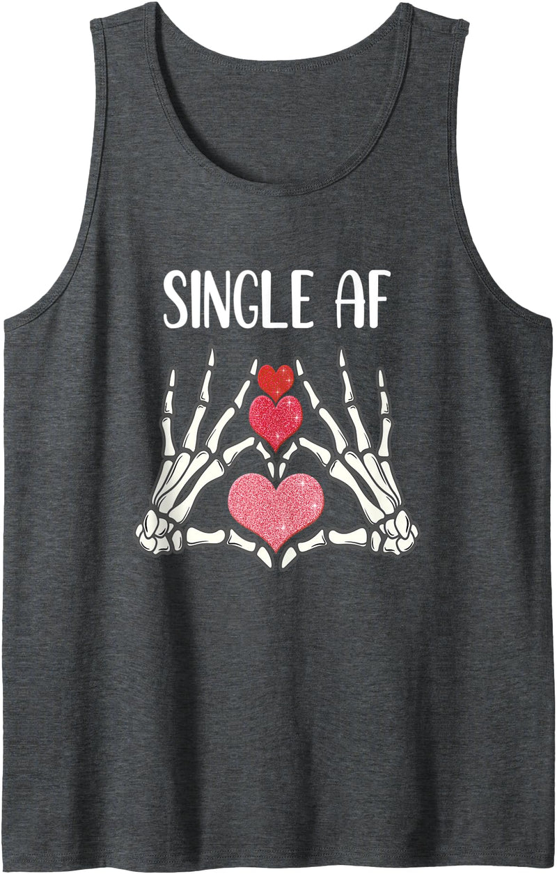 Single Lady's Single AF Skeleton and Hearts Tees Single AF skeleton hands hearts single women's halloween Tank Top - Dark