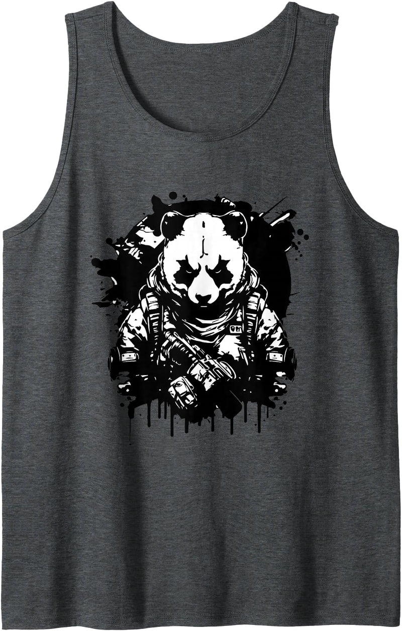 Panda Gifts For Panda Lovers - Cute Panda Bear Determined Tactical Panda - Not so Fluffy and Harmless Tank Top - Dark Heather Grey