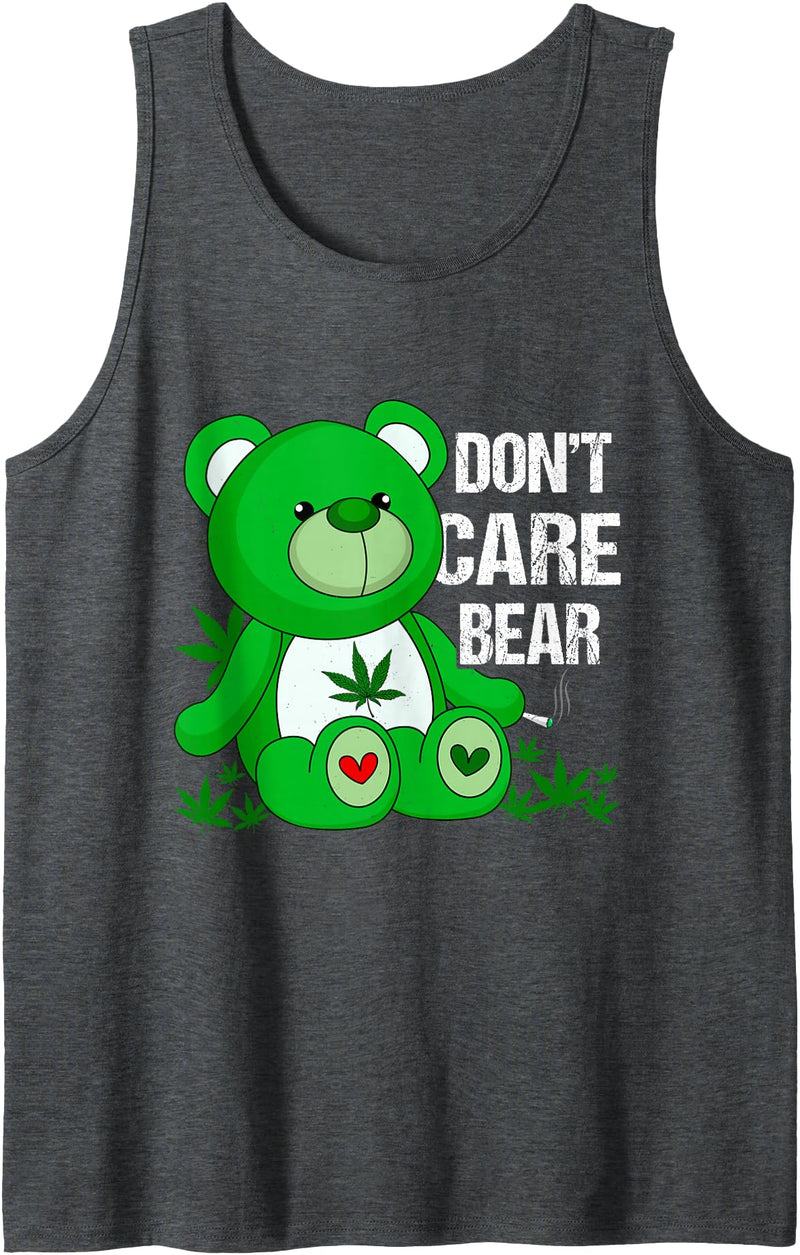 Funny Bear Smoking Weed Cannabis Marijuana 4:20 Weed Bear Herb Bear Don't Care Funny Bear Marijuana Cannabis Tank Top - Dark Heather Grey