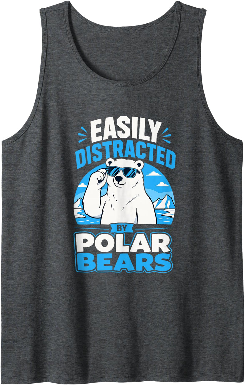 Easily Distracted By Polar Bears Tank Top - Dark Heather Grey