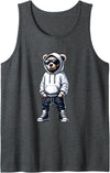 Urban Teddy Bear Graphic Hip Hop Rappers Aesthetic Graphic Teddy Bear Cool Bears Hip Hop Streetwear Colorful Tank Top - Dark Heather Grey