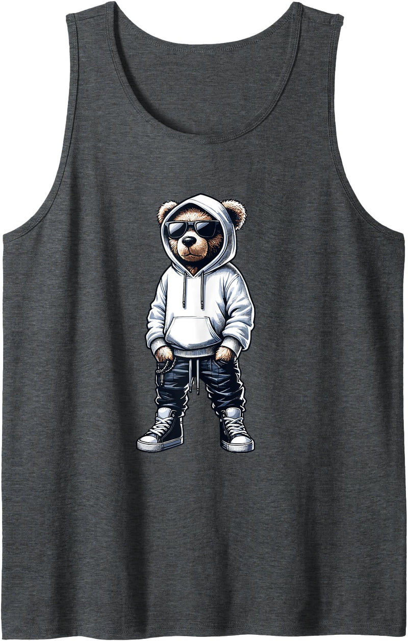 Urban Teddy Bear Graphic Hip Hop Rappers Aesthetic Graphic Teddy Bear Cool Bears Hip Hop Streetwear Colorful Tank Top - Dark Heather Grey