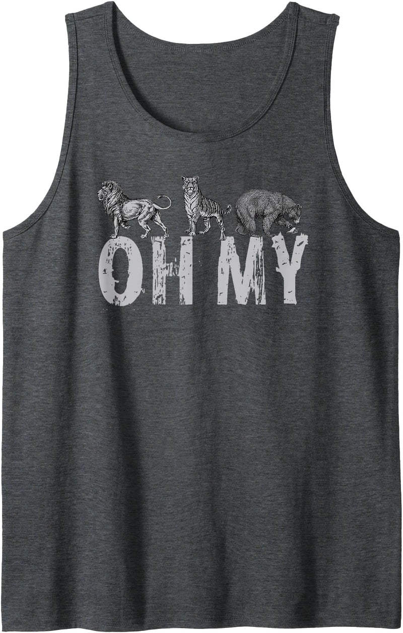 Wild Animal DESIGNS Lions Tigers Bears OH MY - Classic Wizard of Oz Inspired Tank Top - Dark Heather Grey