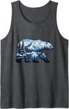 Wild Bear Mountain Forest Nature Landscape Geometric Polar Bear Winter Mountain Scene Tank Top - Dark Heather Grey