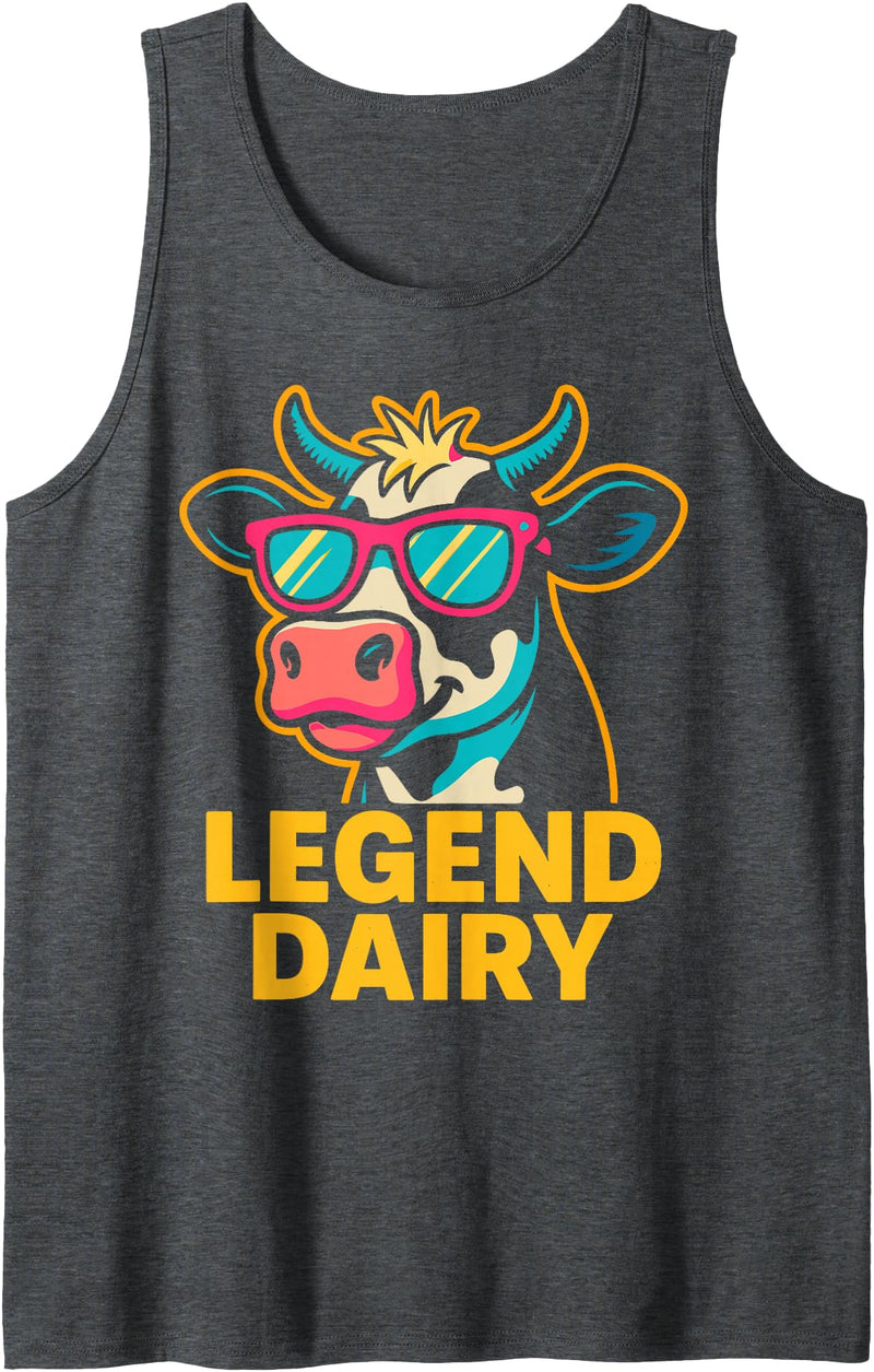 Legend Dairy Funny Cow Farmer Apparel Co. Legend Dairy Funny Farmer Cow Pun Country Graphic Tank Top - Dark Heather Grey