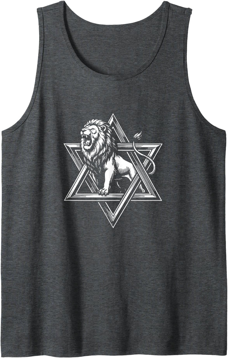 Fashion World Lion of Judah Star of David - Israel Patriotic Shalom Tank Top - Dark Heather Grey