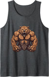 Workout Power Mood Inc Grizzly Bear WIth Muscles Workout Gym MMA Fighter Tank Top - Dark Heather Grey