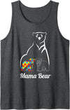 Autism Awareness Parents Apparel Autism Awareness Mama Bear Mom Autistic Child Tank Top - Dark Heather Grey