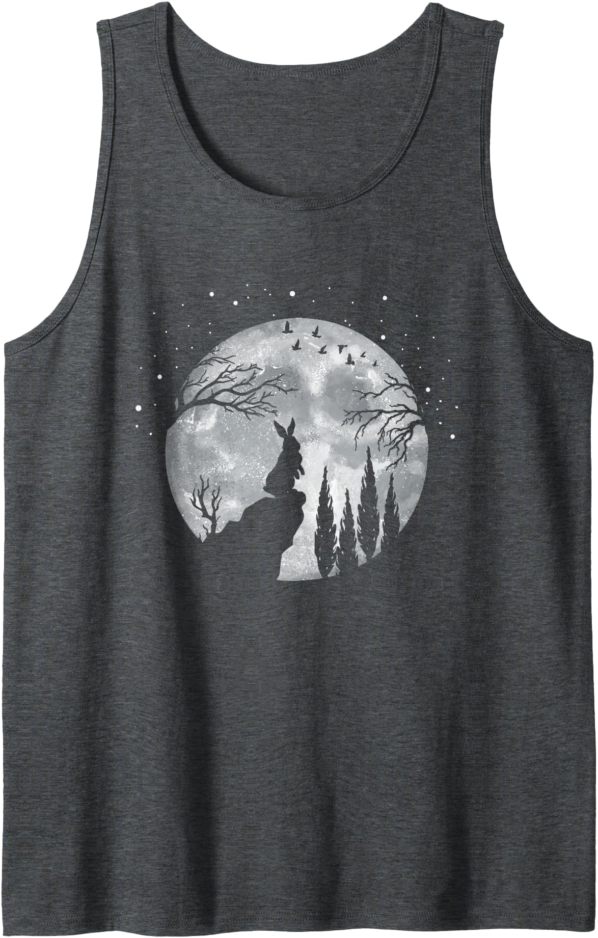 Rabbit Hare Animal Full Moon at Night - Funny Pet Bunny Tank Top in Dark Heather Grey