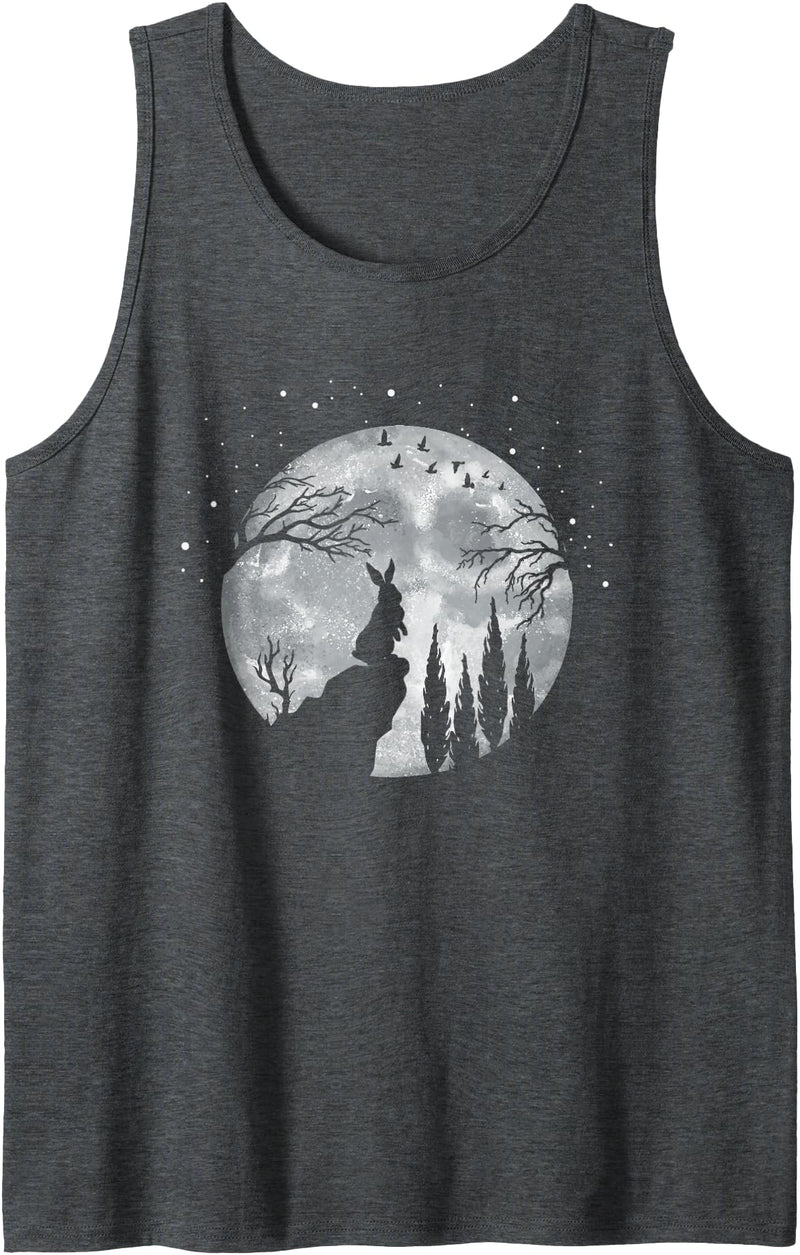 Rabbit Hare Animal Full Moon at Night - Funny Pet Bunny Tank Top in Dark Heather Grey