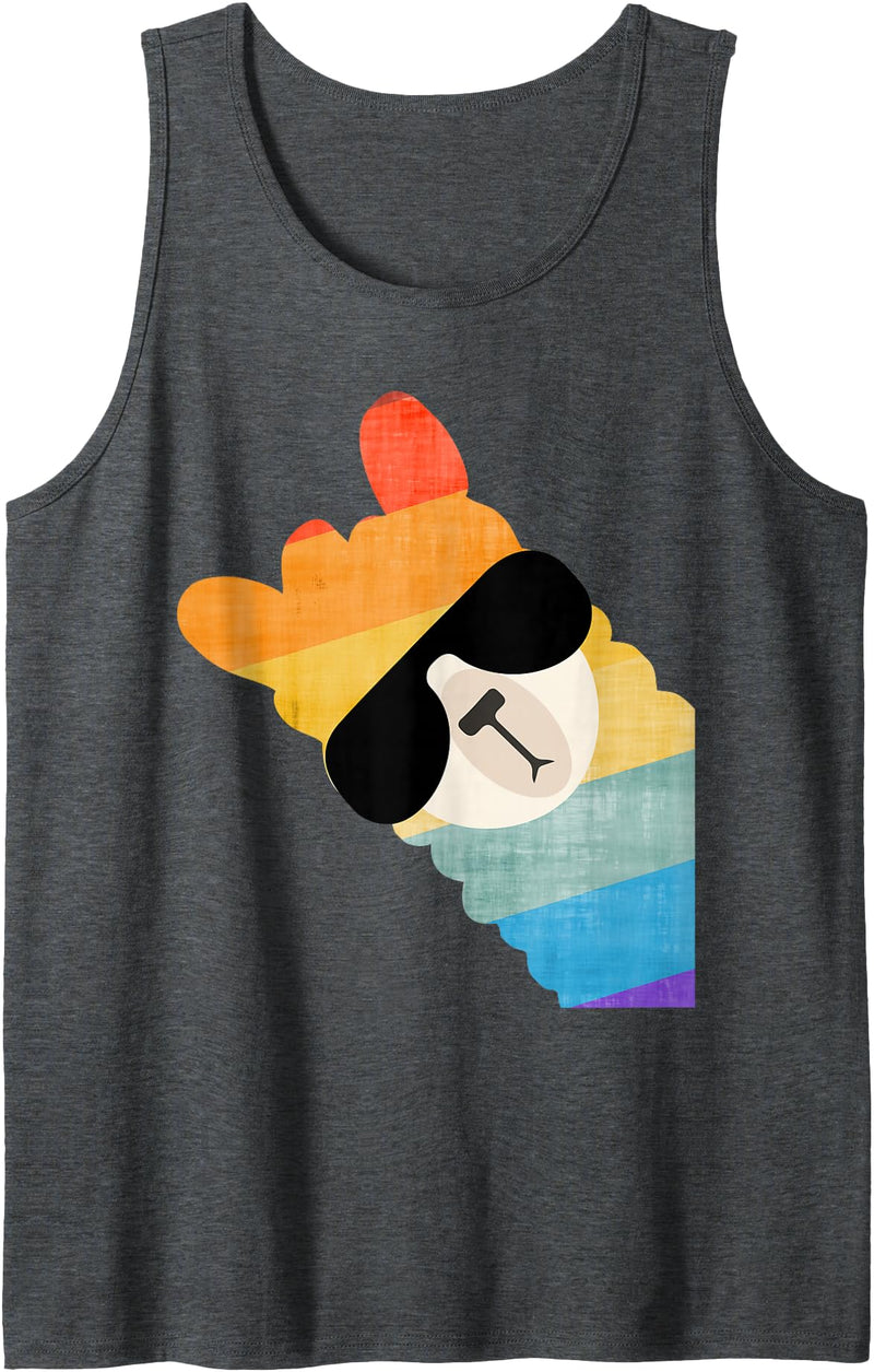 Llama Alpaca gifidea for men and women Rainbow Alpaca Llama Fun with sunglasses for women and men Tank Top - Dark Heather Grey