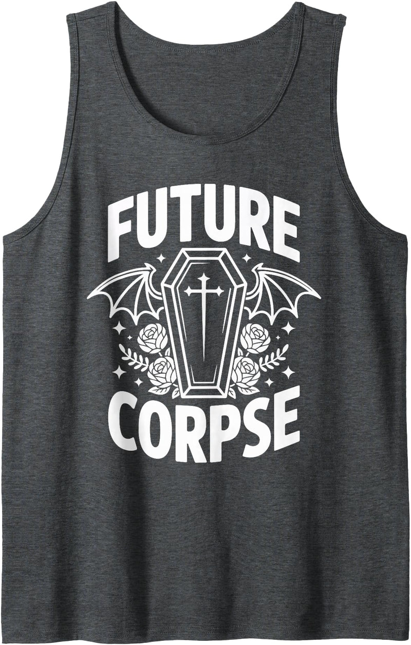Coffin Humor Halloween Future Corpse Future Corpse Funny Halloween Coffin Bats Tank Top - Dark Heather Grey