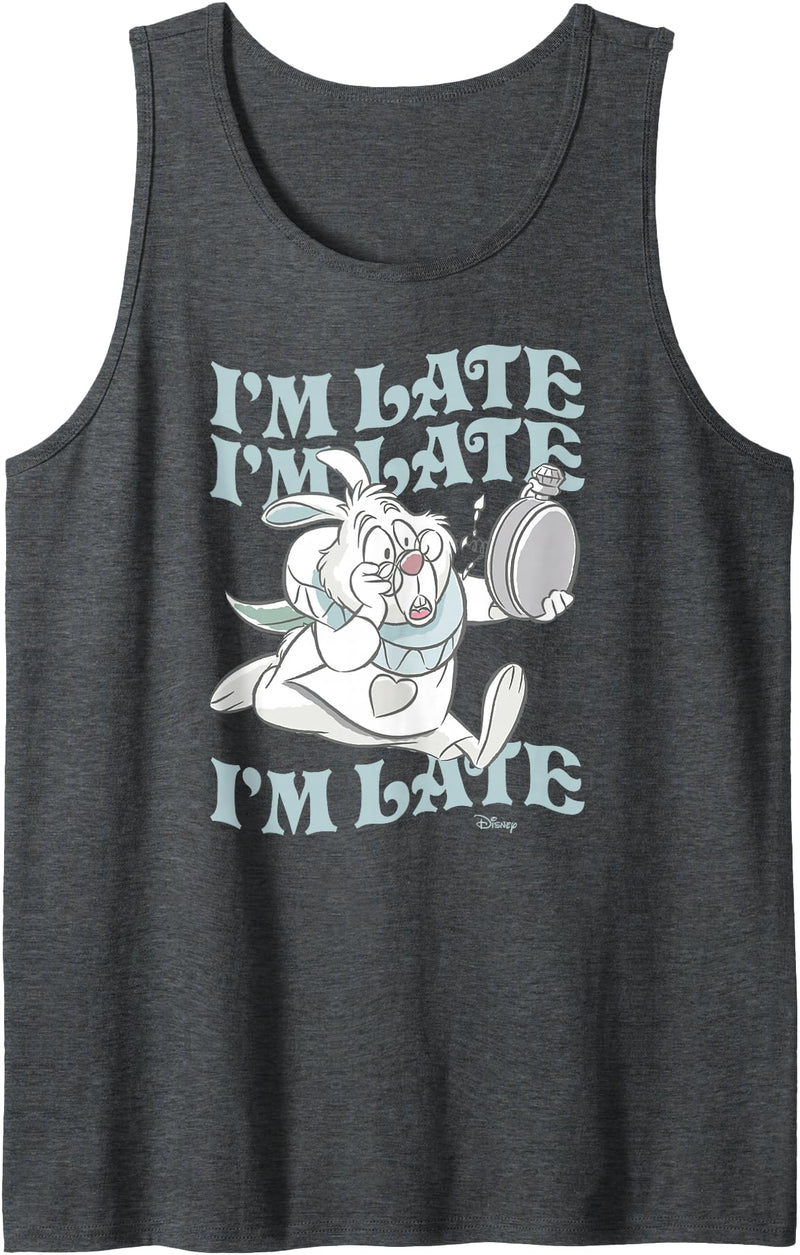 Alice in Wonderland - I'm Late White Rabbit Tank Top in Dark Heather Grey