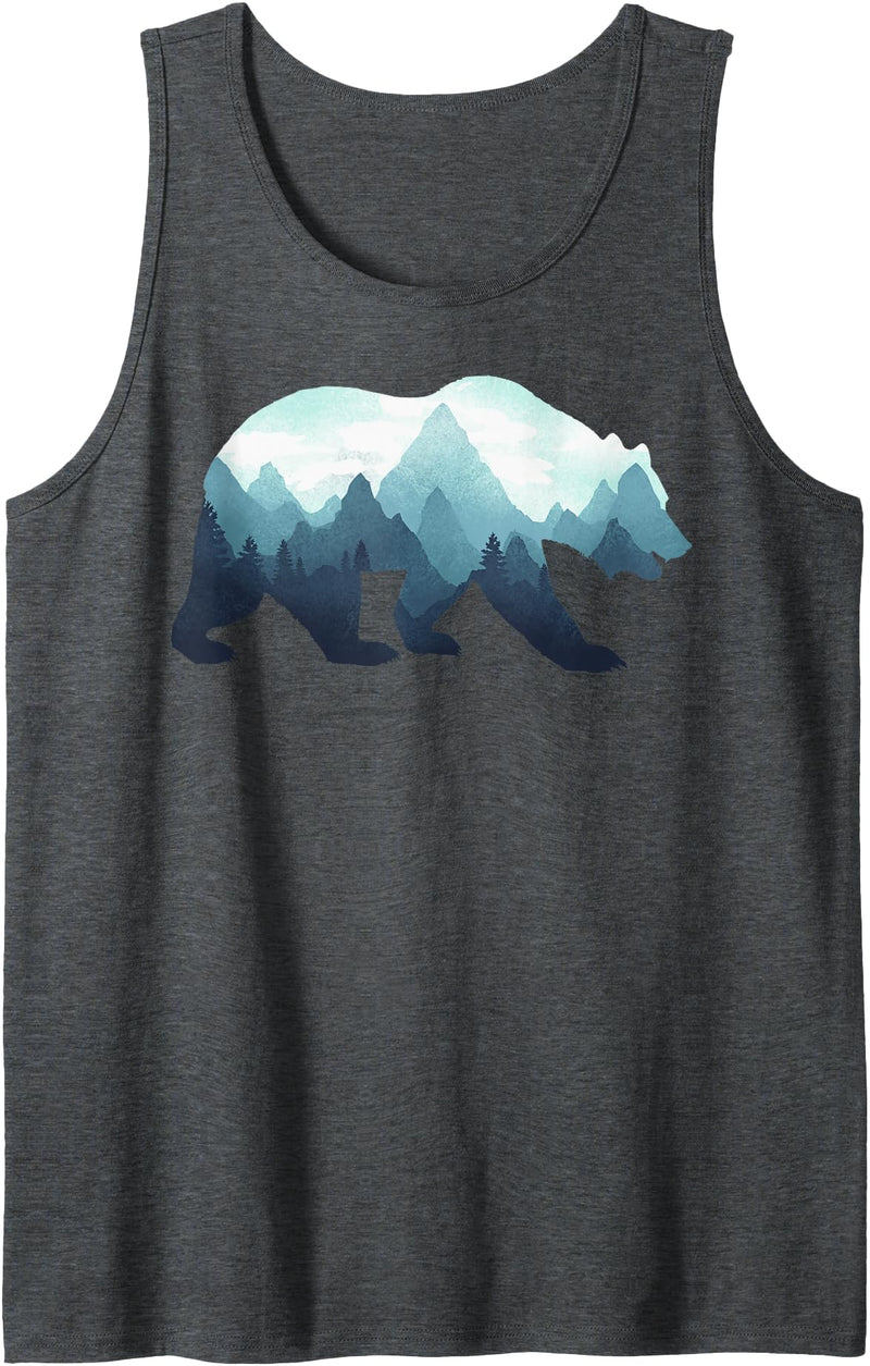 Dramabite Bear Double Exposure Surreal Wildlife Animal Tank Top - Dark Heather Grey