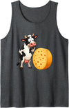 Funny Cow Cheese Dairy Farm Humor Black White Cow Cheese Lover Dairy Humor Tank Top - Dark Heather Grey
