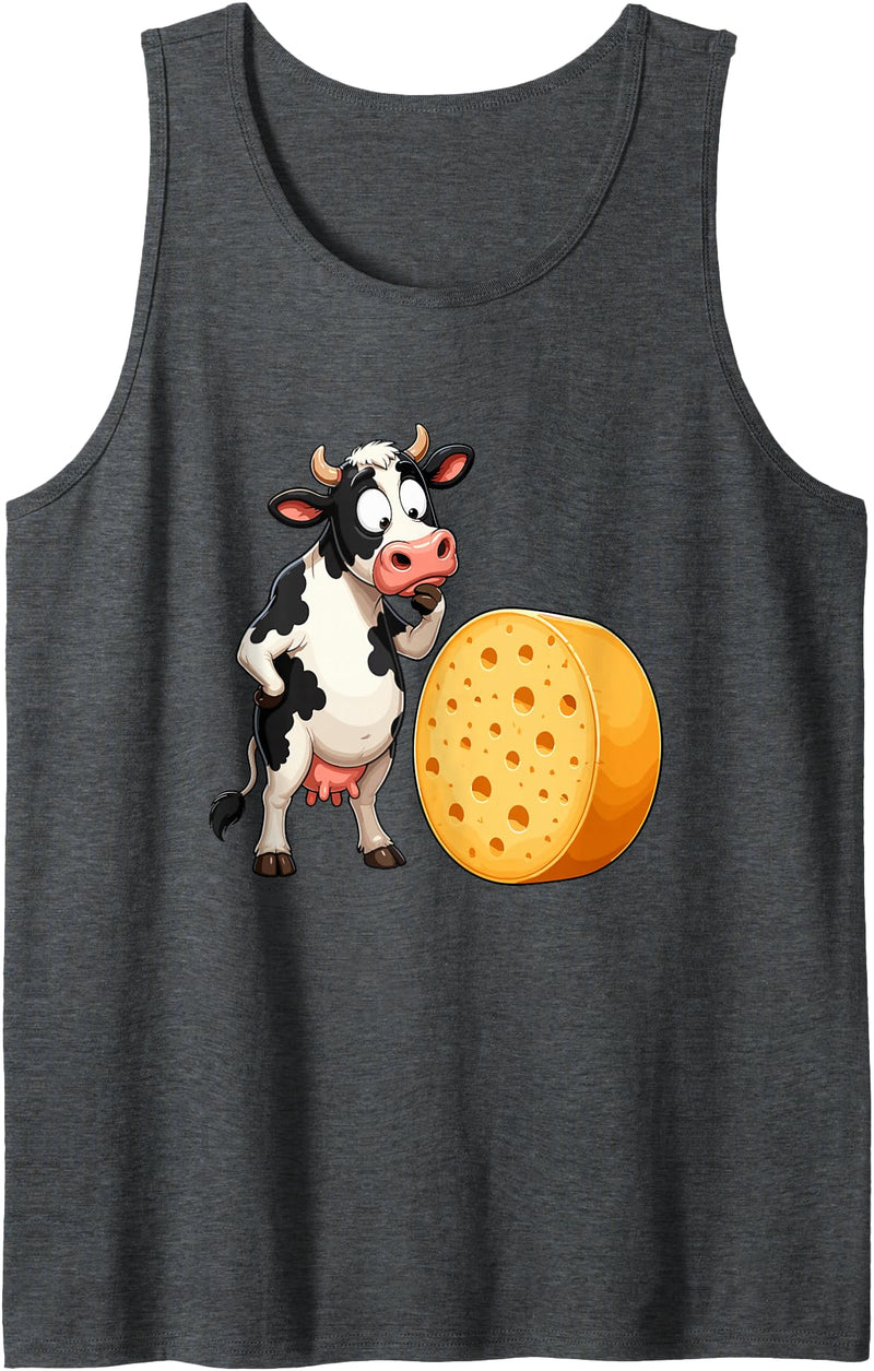 Funny Cow Cheese Dairy Farm Humor Black White Cow Cheese Lover Dairy Humor Tank Top - Dark Heather Grey