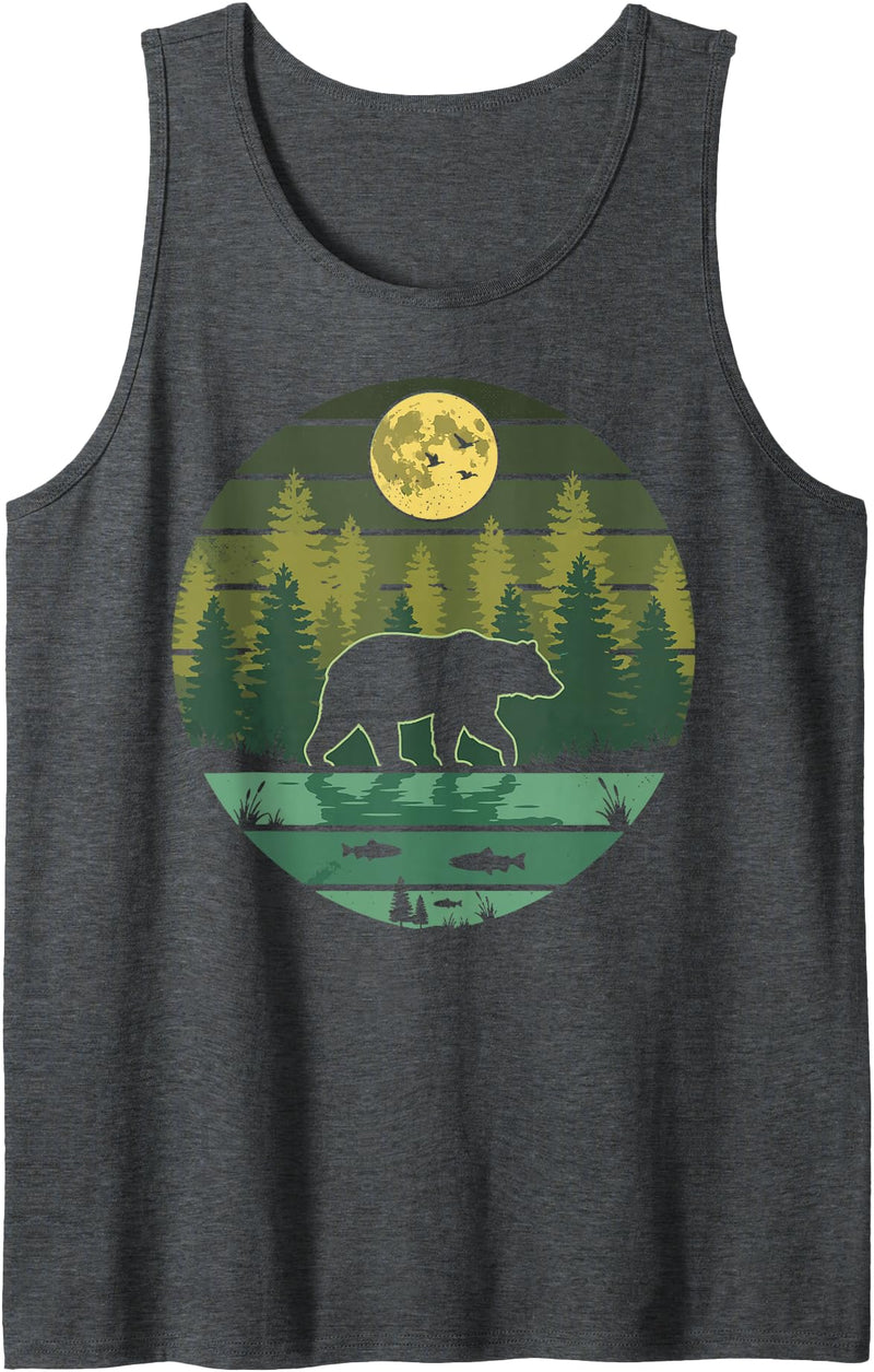 Grizzly Bear Camping Hiking Mountain Vintage Bear Forest Retro Wildlife Nature Tank Top - Dark Heather Grey
