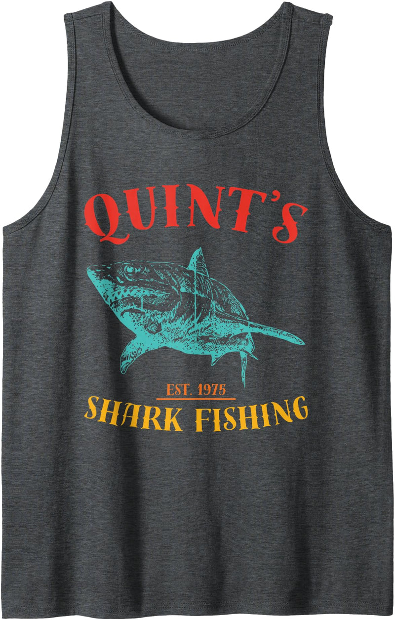 Quint’s Shark est. 1975 Fishing Funny Retro Fishing Tank Top - Dark Heather Grey