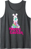 Happy Easter White Bunny on Pile of Eggs Easter Tank Top in Dark Heather Grey