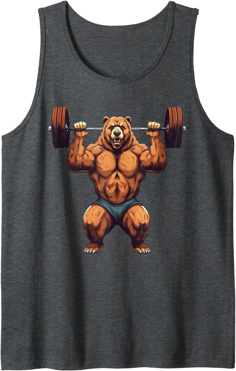 Bear Powerlifting Weightlifting Gym Apparel Bear Powerlifting Weightlifting Gym Workout Tank Top - Dark Heather Grey