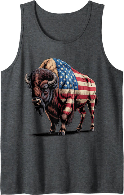 Cow Patriotic Bison Lover Bison American Flag Buffalo 4th Tank Top