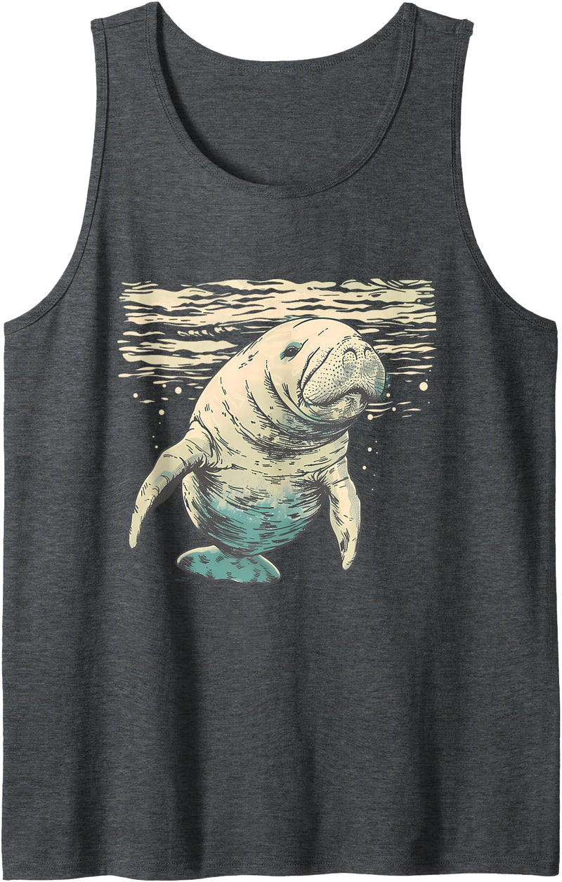 Sea Ocean Animal Art Manatee Sea Ocean Manatee Ocean Sea Animal Manatee Lover Tank Top - Dark Heather Grey