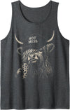 Hot Mess Highland Cow Funny Cute Coffee Lover Hot Mess Leopard Highland Cow Coffee Farm Animal Lover Tank Top - Dark Heather