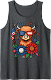 Highland Cow Cattle Livestock Farmer Highland Cattle USA 4th Of July America Tank Top - Dark Heather Grey