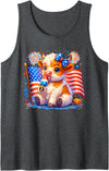 4th of July Highland Cow Popsicle Firework 4th of July Cute Highland Cow Popsicle USA Flag Patriotic Tank Top - Dark Heather