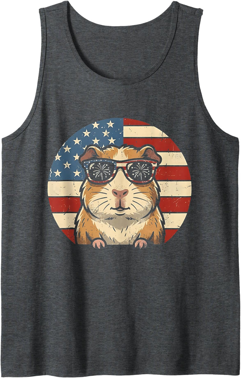 Funny 4th Of July Guinea Pig Patriotic Boys Men Retro Guinea Pig 4th of July America Funny Independence Day Tank Top - Dark Heather Grey