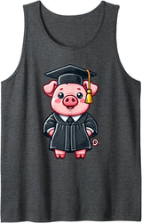 Kawaii Pig Graduation Apparel Cute Pig Graduation Tank Top - Dark Heather Grey
