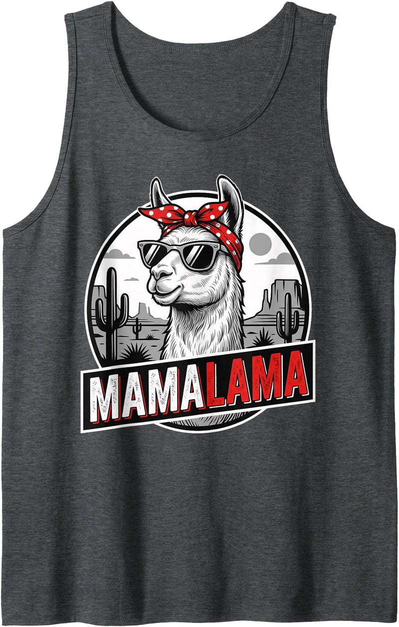 Happy Mother's Day Floral Wife Sister Design Happy Mother's Day Women Mom Grandma Mamalama Llama Tank Top - Dark Heather Grey
