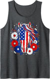 Pride Horse Lover American Flag Independence Day Patriotic Horse USA Flag Daisy Flowers 4th of July Summer Tank Top - Dark Heather Grey