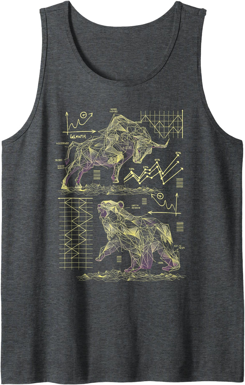 Buy and Hold Designs Capitalism Stock Investor Shareholder Stock Market Bull vs Bear Stock Trader Tank Top - Dark Heather Grey
